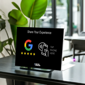 Horizontal NFC Google Review Stand Share Your Experience Black Background For Iphone Android Edited_1
