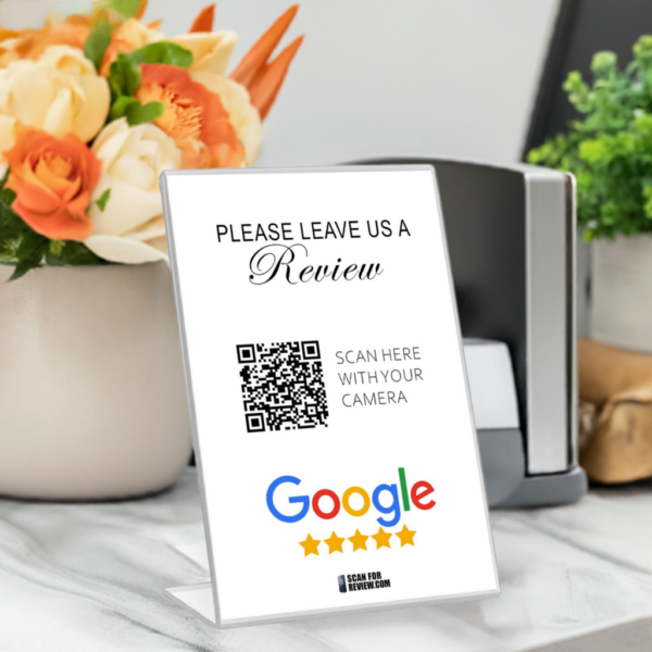 Please Leave Us A Review Google QR Code on A Stand (White) - Image 2