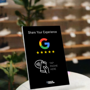 Vertical NFC Google Review Stand Share Your Experience Black Background For Iphone Android Edited_4