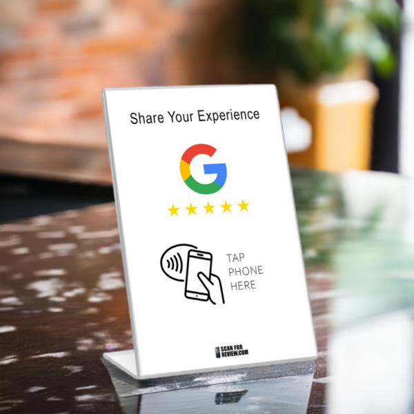 Vertical NFC Google Review Stand - Share Your Experience - White Background For Iphone & Android - Image 3