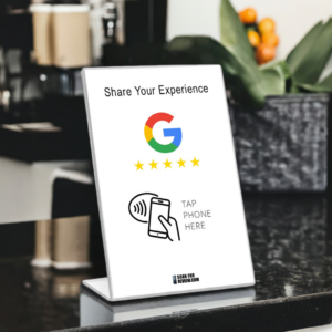 Vertical NFC Google Review Stand Share Your Experience White Background For Iphone Android Edited_4 1