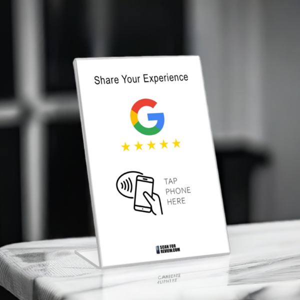 Vertical NFC Google Review Stand - Share Your Experience - White Background For Iphone & Android - Image 2