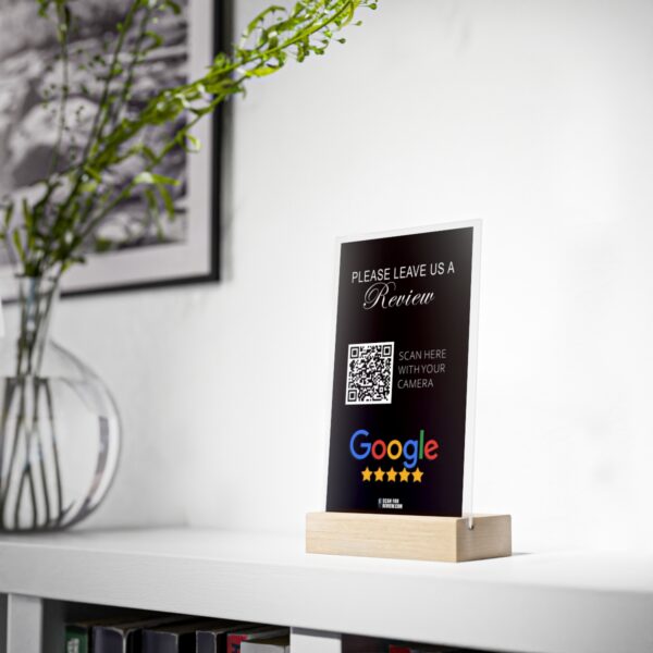 Acrylic Google Review Stand With Wooden Base - Image 2