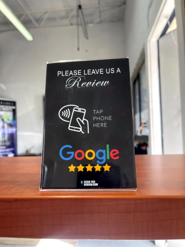 Please Leave A Google Review Stand NFC Scan - 4x6 inches - Black Background - Image 3