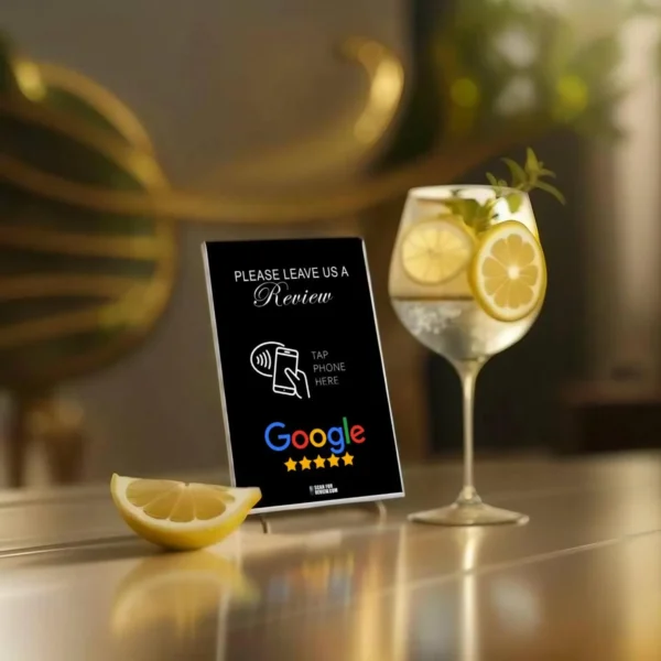 Please Leave A Google Review Stand NFC Scan - 4x6 inches - Black Background