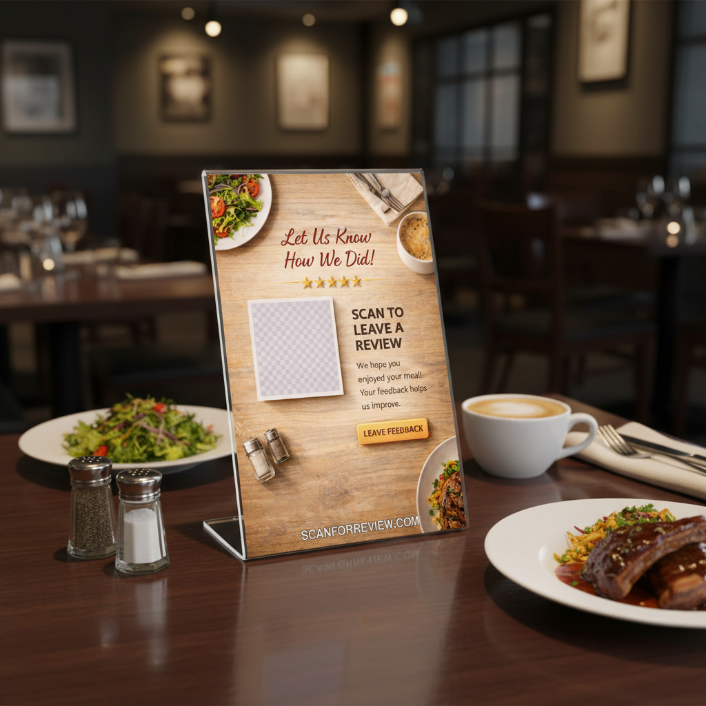 Share Your Experience – Google Review Stand for Restaurant – Vertical Acrylic Stand