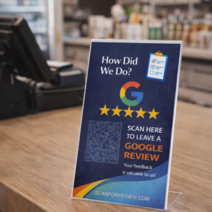 Share Your Experience – Google Review Stand – Front Desk Display
