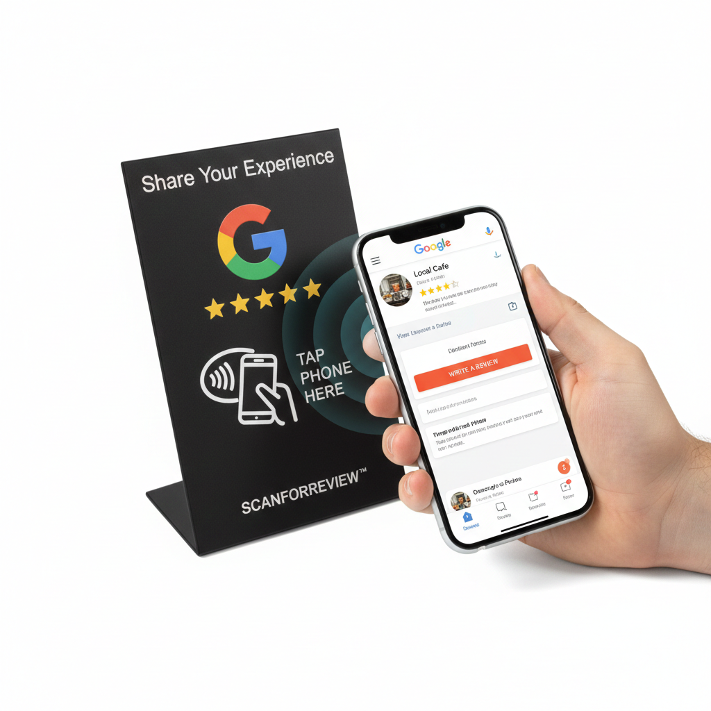 Black NFC Google Review Stand Tap to Leave a Review | ScanForReview - Image 2