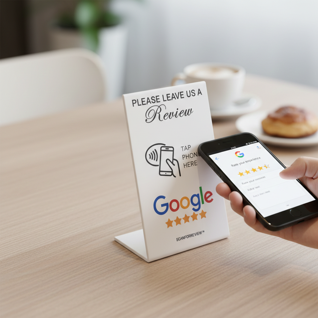 White NFC Google Review Stand - Image 10