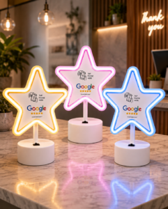 Glowing Google Review Stand | Illuminated NFC Star Sign | Light-Up Tap to Review Display