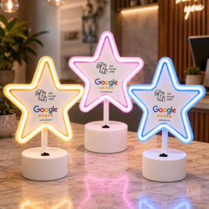 Glowing Google Review Stand | Illuminated NFC Star Sign | Light-Up Tap to Review Display
