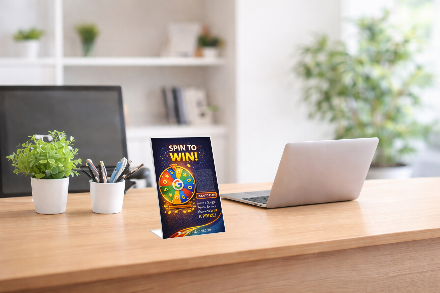 Google Review QR Code Sign on Tabletop