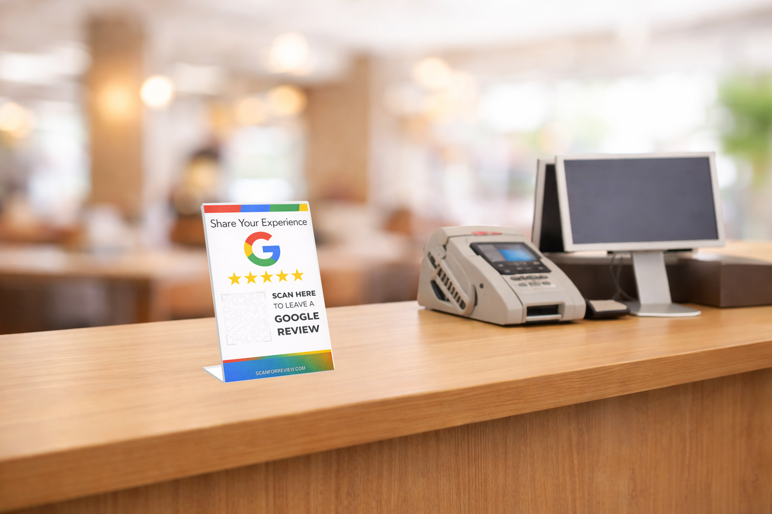 Google Review QR Code Stand on Office Desk