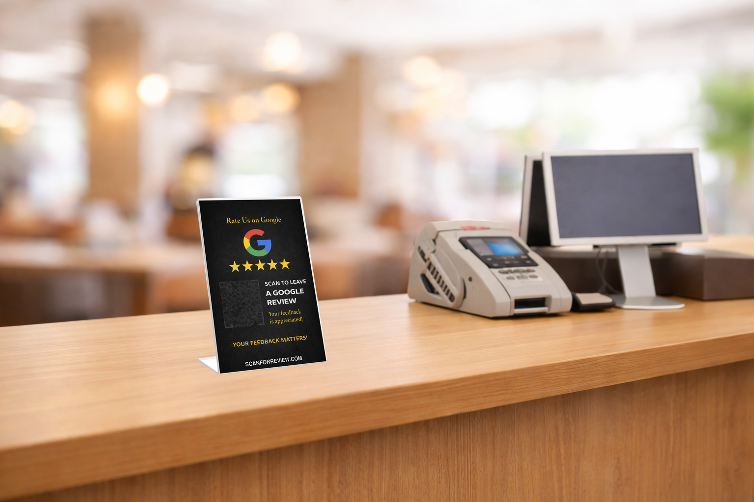 Google Review QR Code Stand on Office Desk