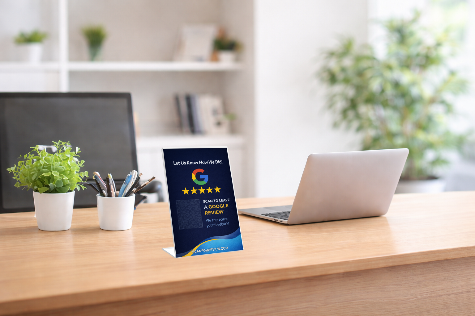 Google Review QR Code Stand on Tabletop