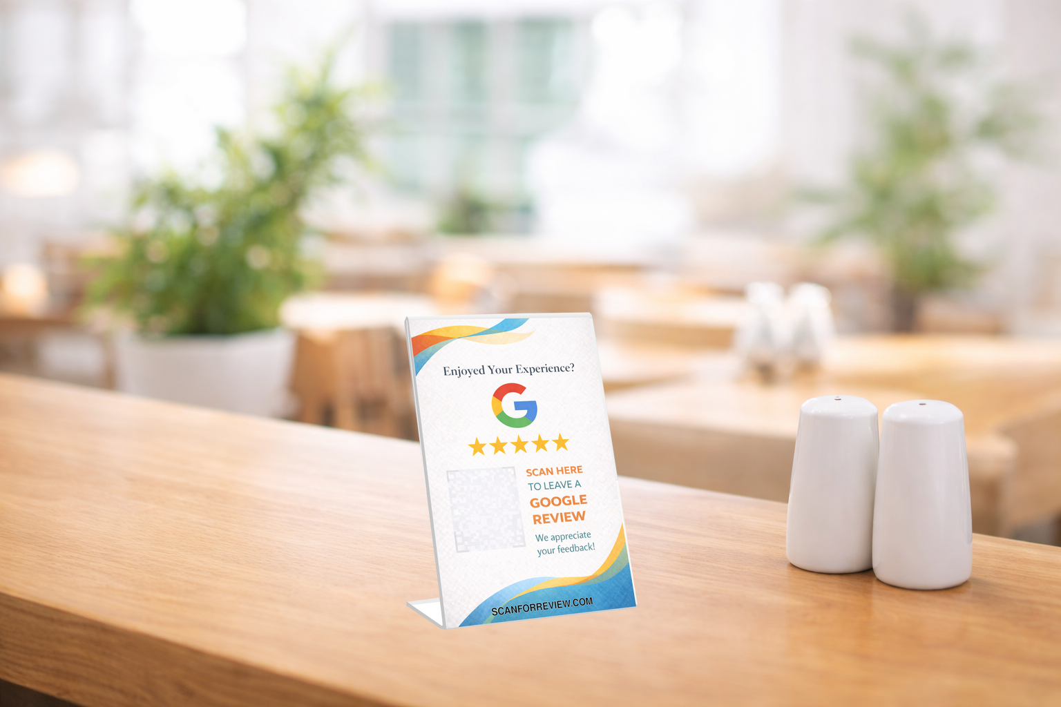 Google Review QR Code Stand on Reception Counter