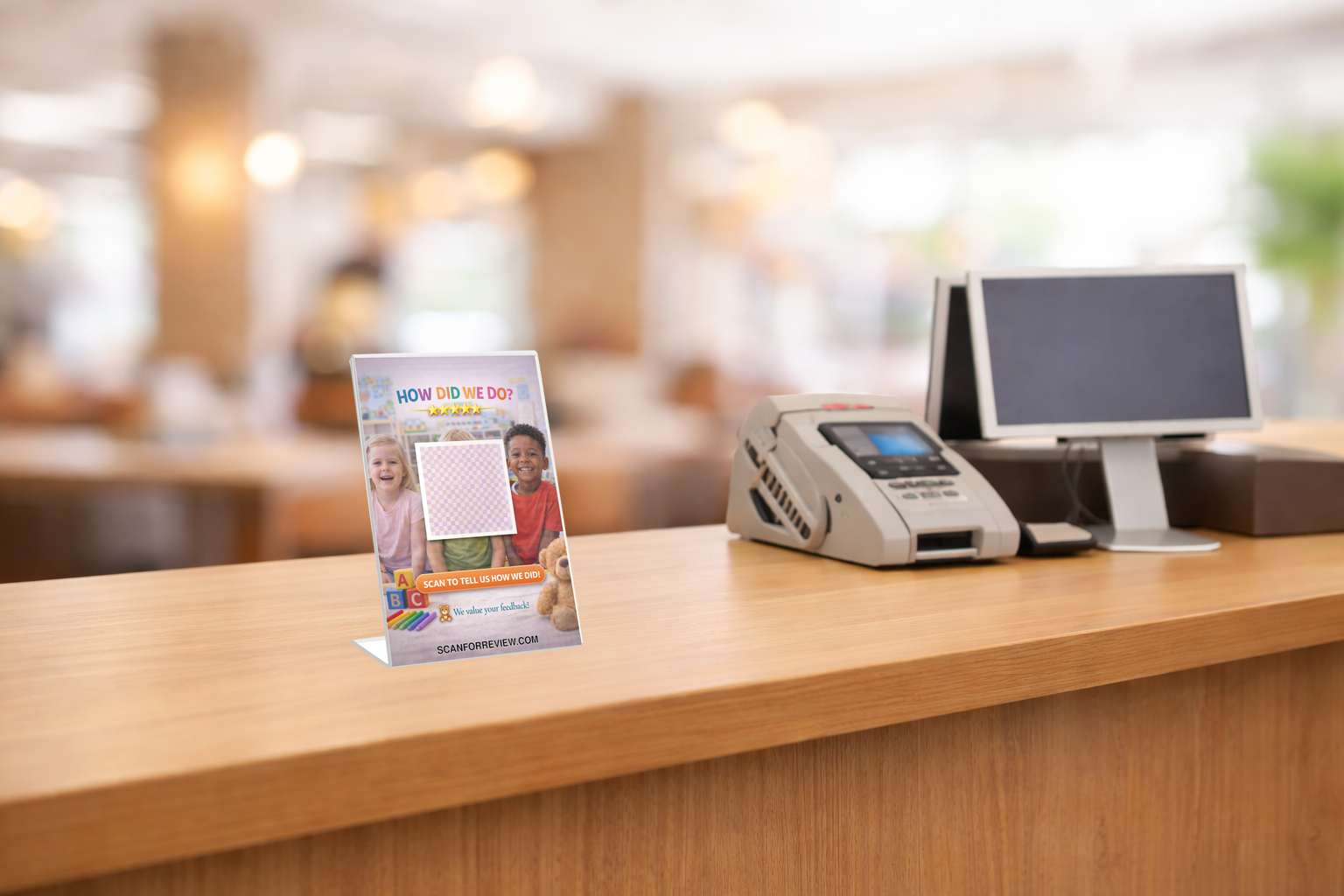 Google Review Sign for Daycare on Office Desk