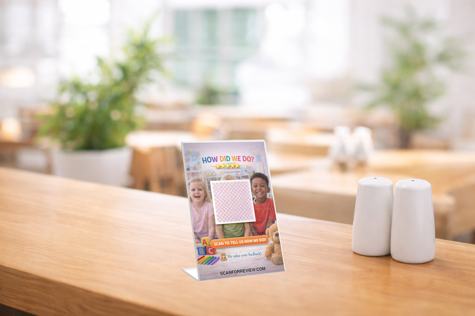 Google Review Sign for Daycare on Reception Counter