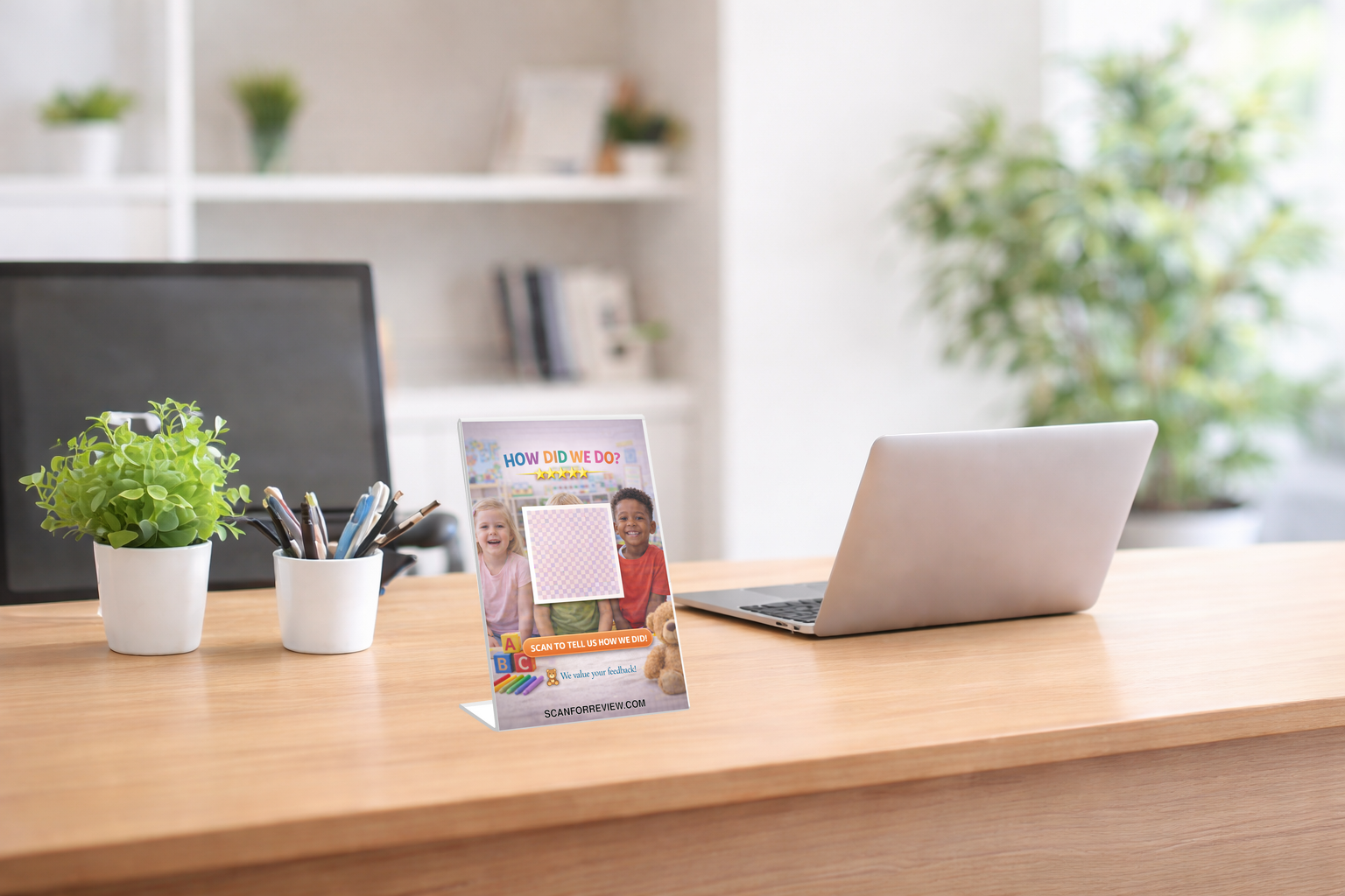 Google Review Sign for Daycare on Tabletop