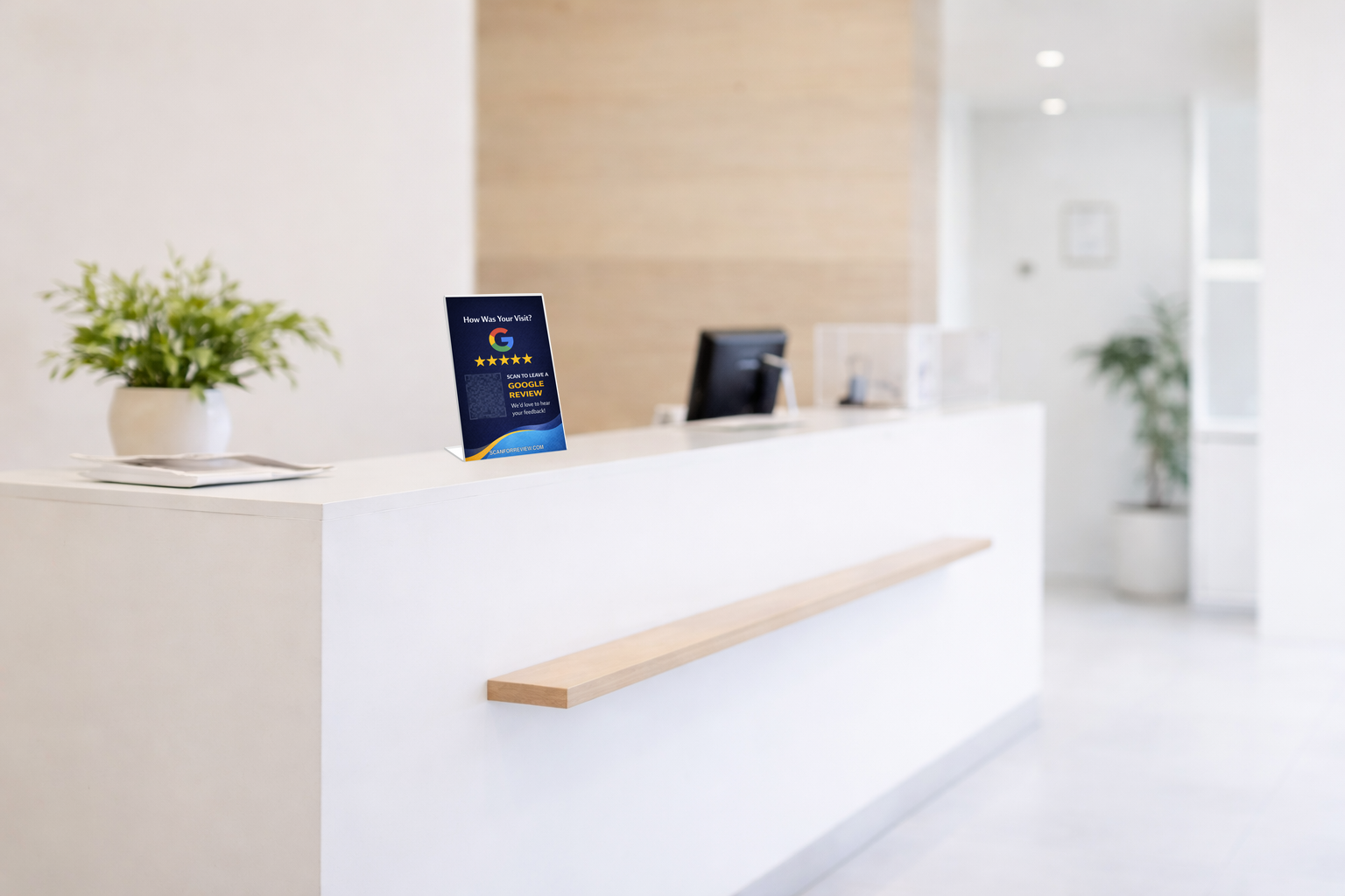 Google Review QR Code Stand on Checkout Counter