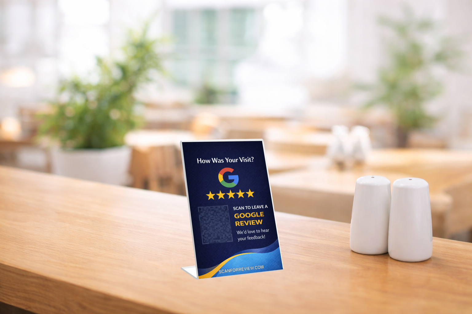 Google Review QR Code Stand on Reception Counter
