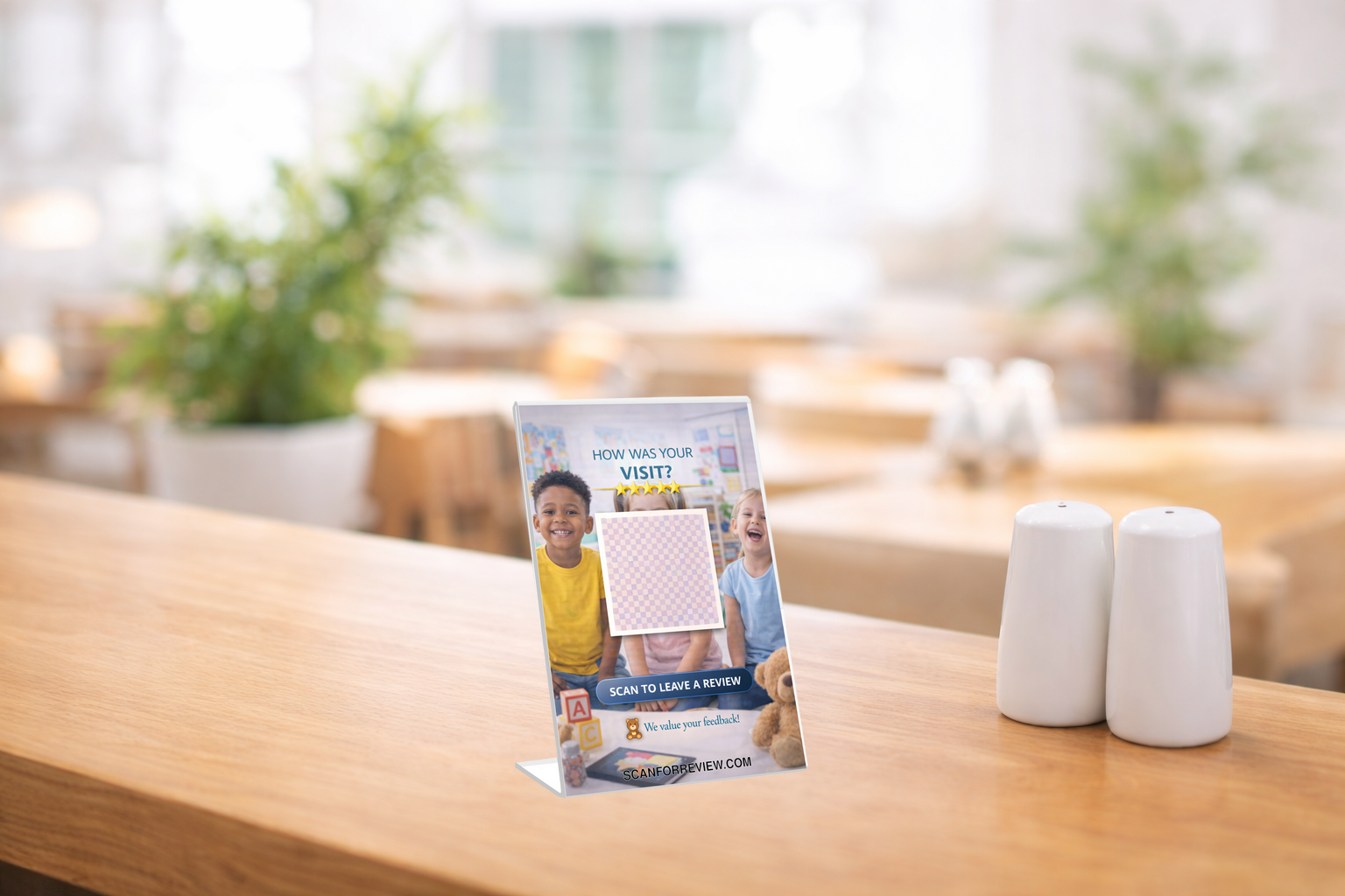 Google Review Sign for Childcare on Reception Counter