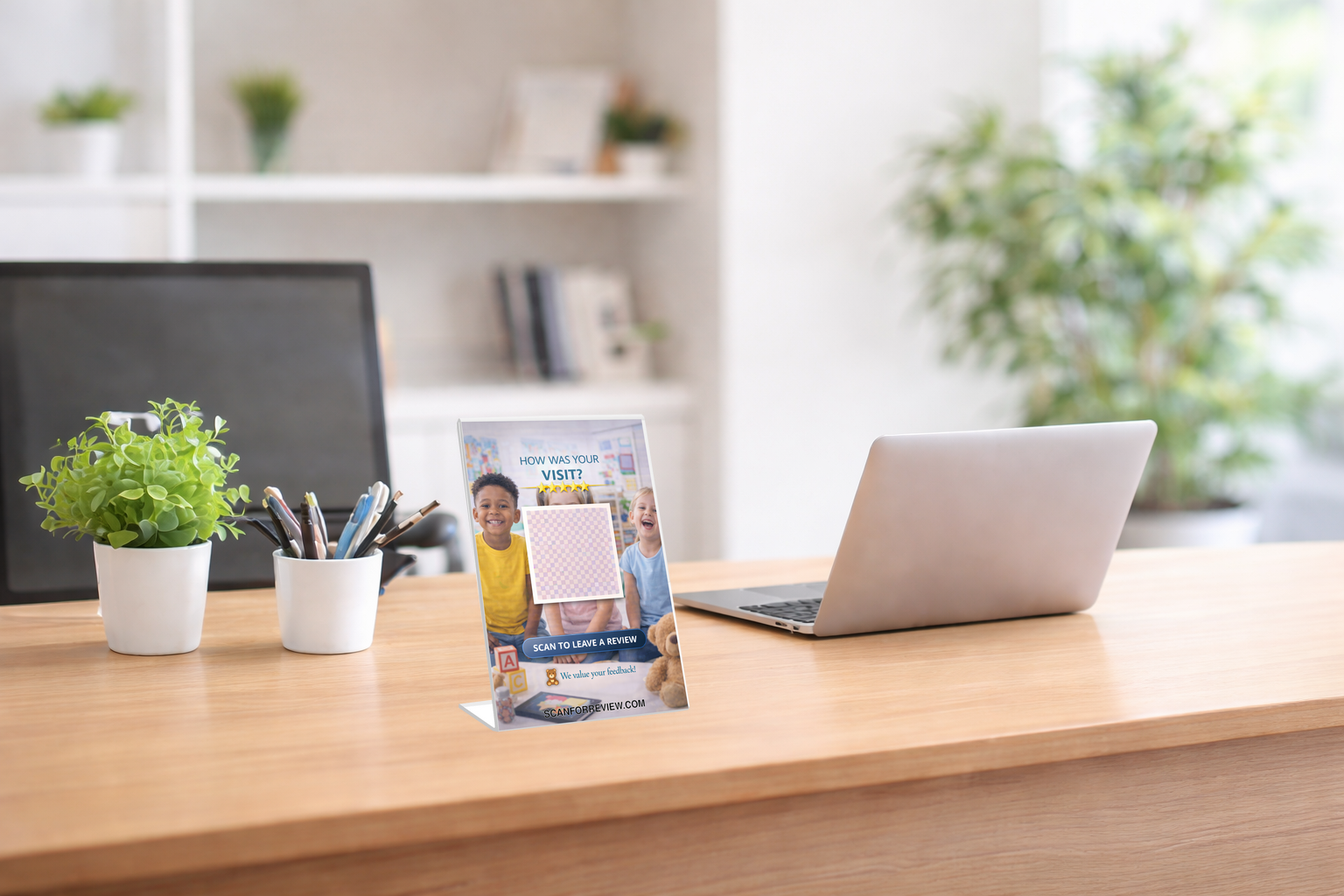 Google Review Sign for Childcare on Tabletop