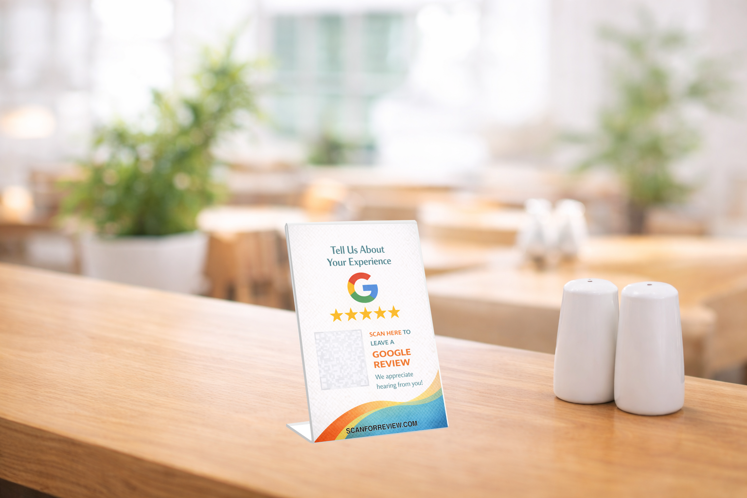 Google Review QR Code Stand on Reception Counter