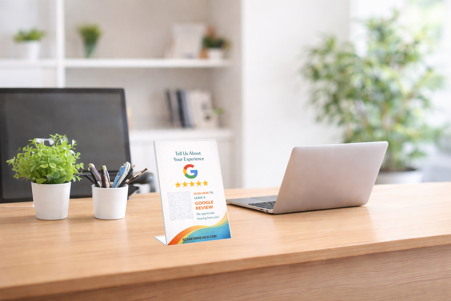 Google Review QR Code Stand on Tabletop