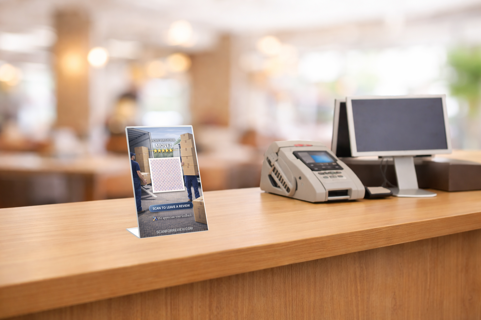 Google Review QR Code Stand on Office Desk