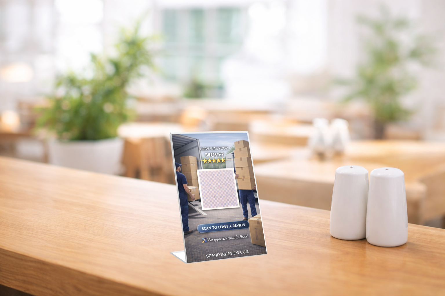 Google Review QR Code Stand on Reception Counter