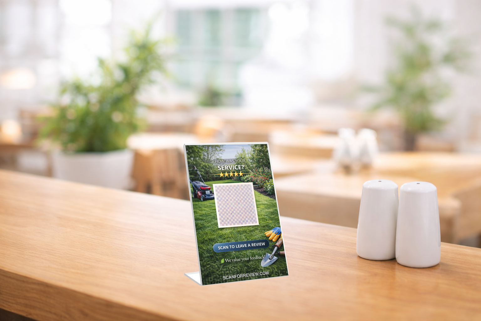 Google Review QR Code Stand for Landscaper on Reception Counter