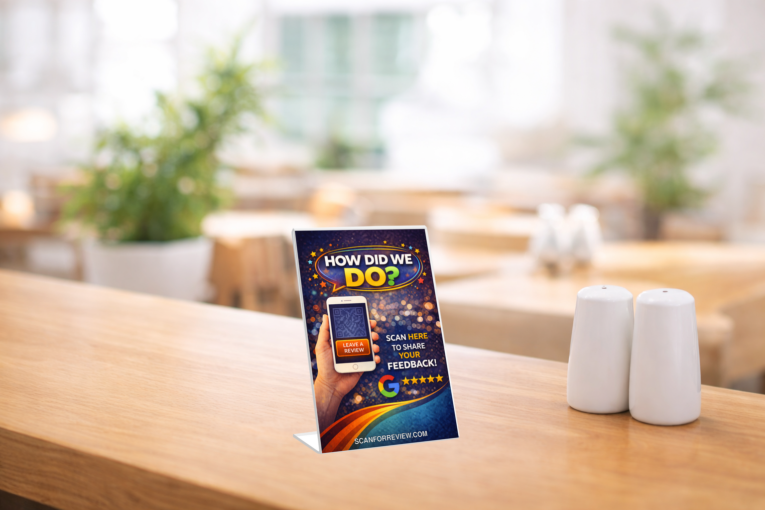 Google Review QR Code Stand on Reception Counter