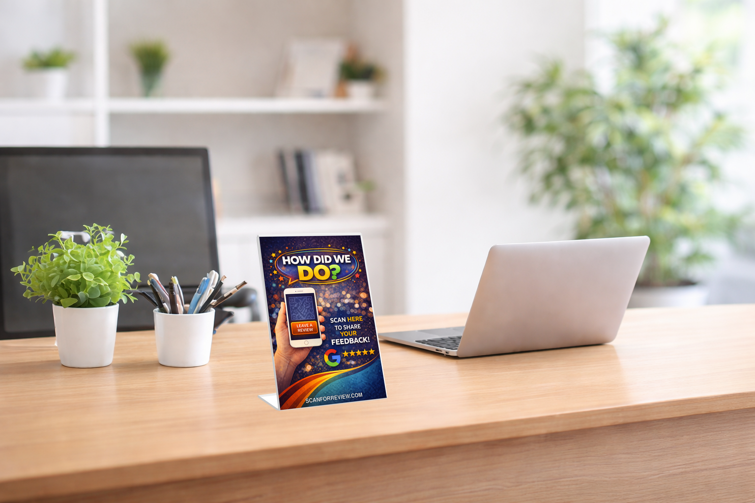 Google Review QR Code Stand on Tabletop