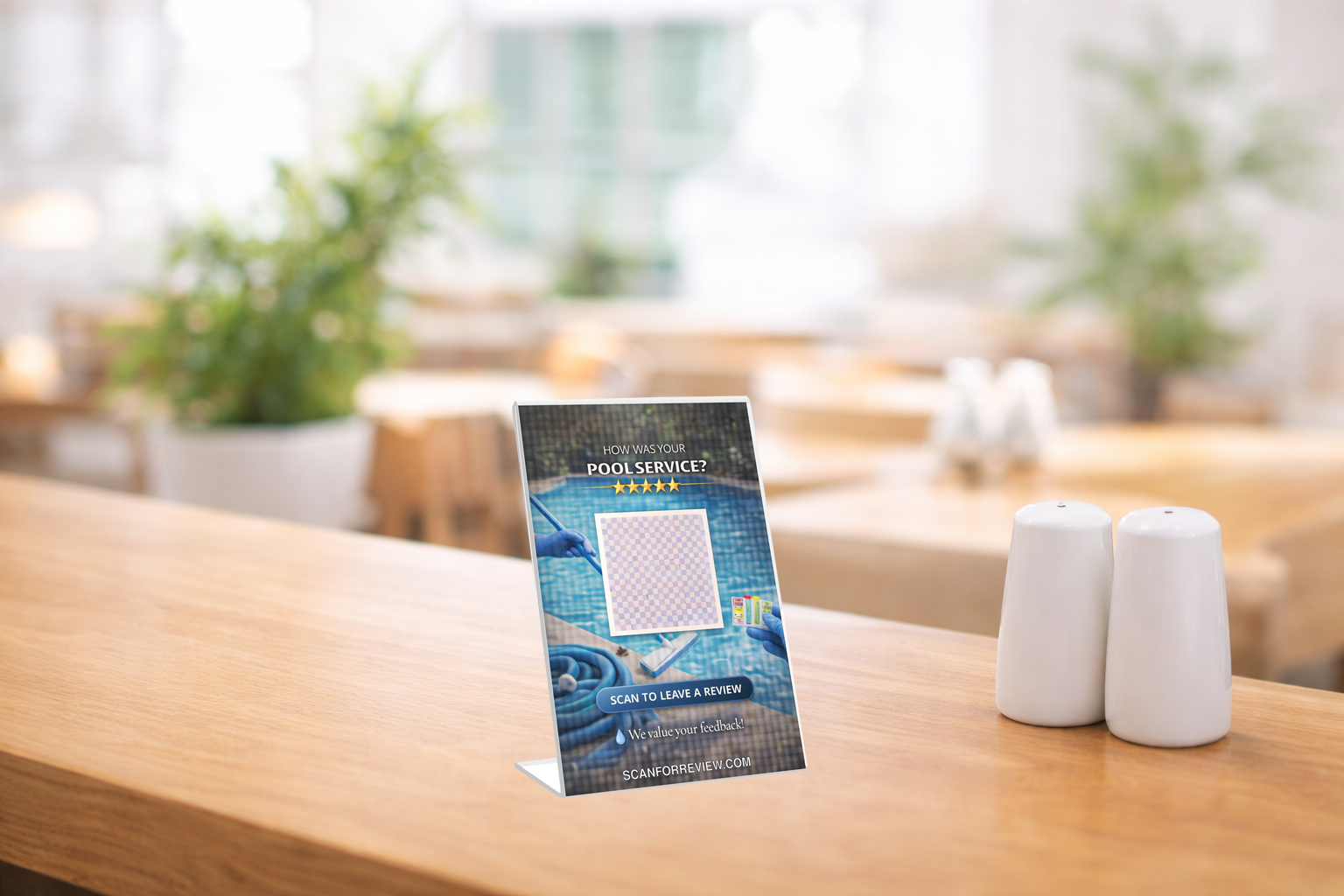 Google Review QR Code Stand for Pool on Reception Counter