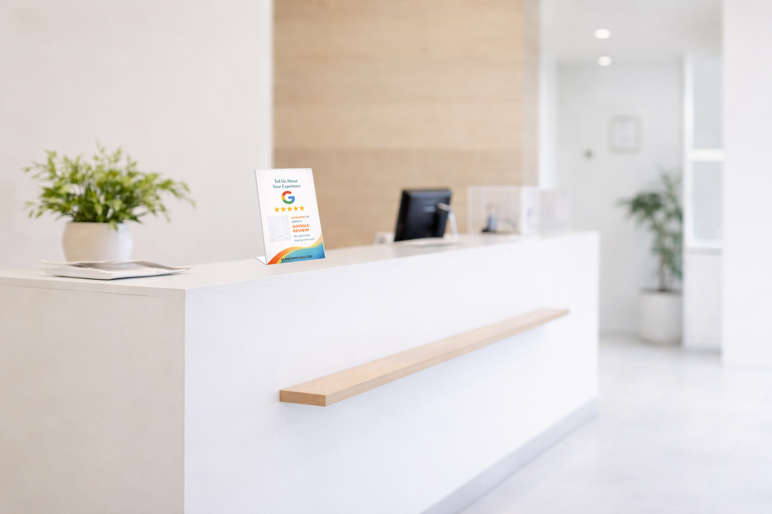 Google Review QR Code Stand on Checkout Counter