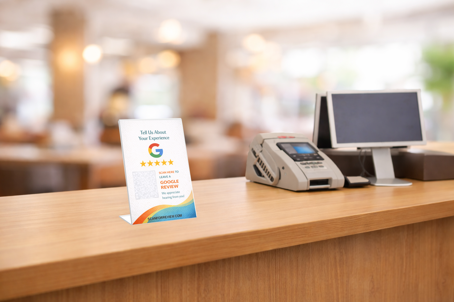 Google Review QR Code Stand on Office Desk