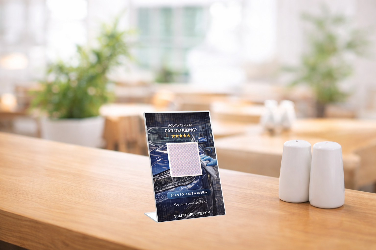 Google Review Stand for Car on Reception Counter