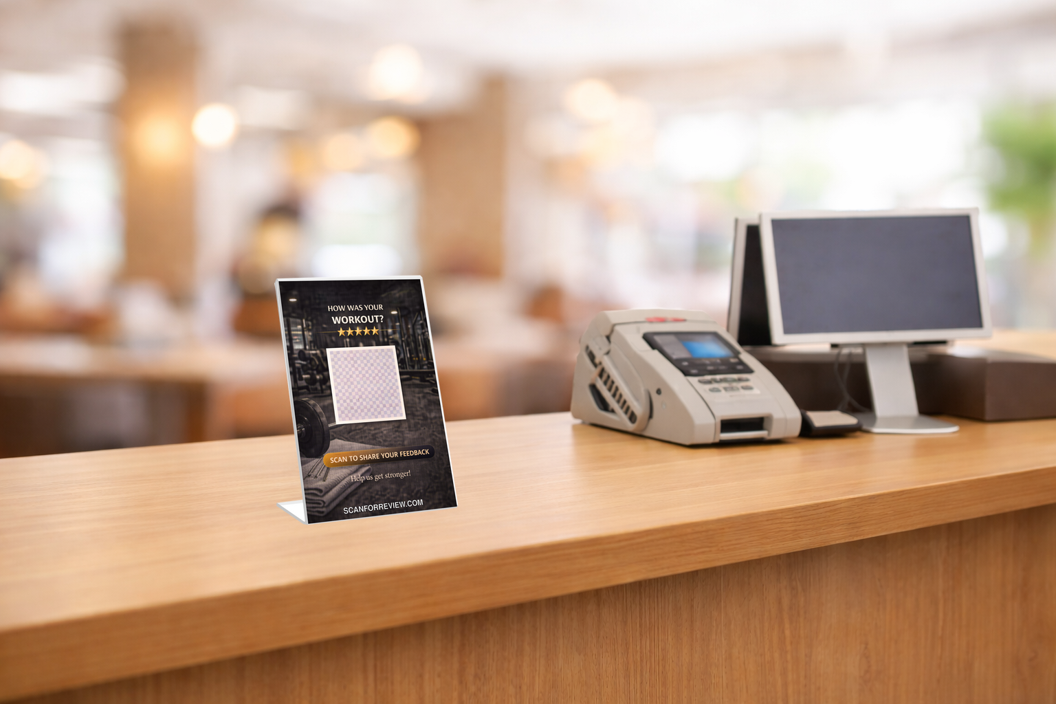Google Review Sign for Fitness on Office Desk