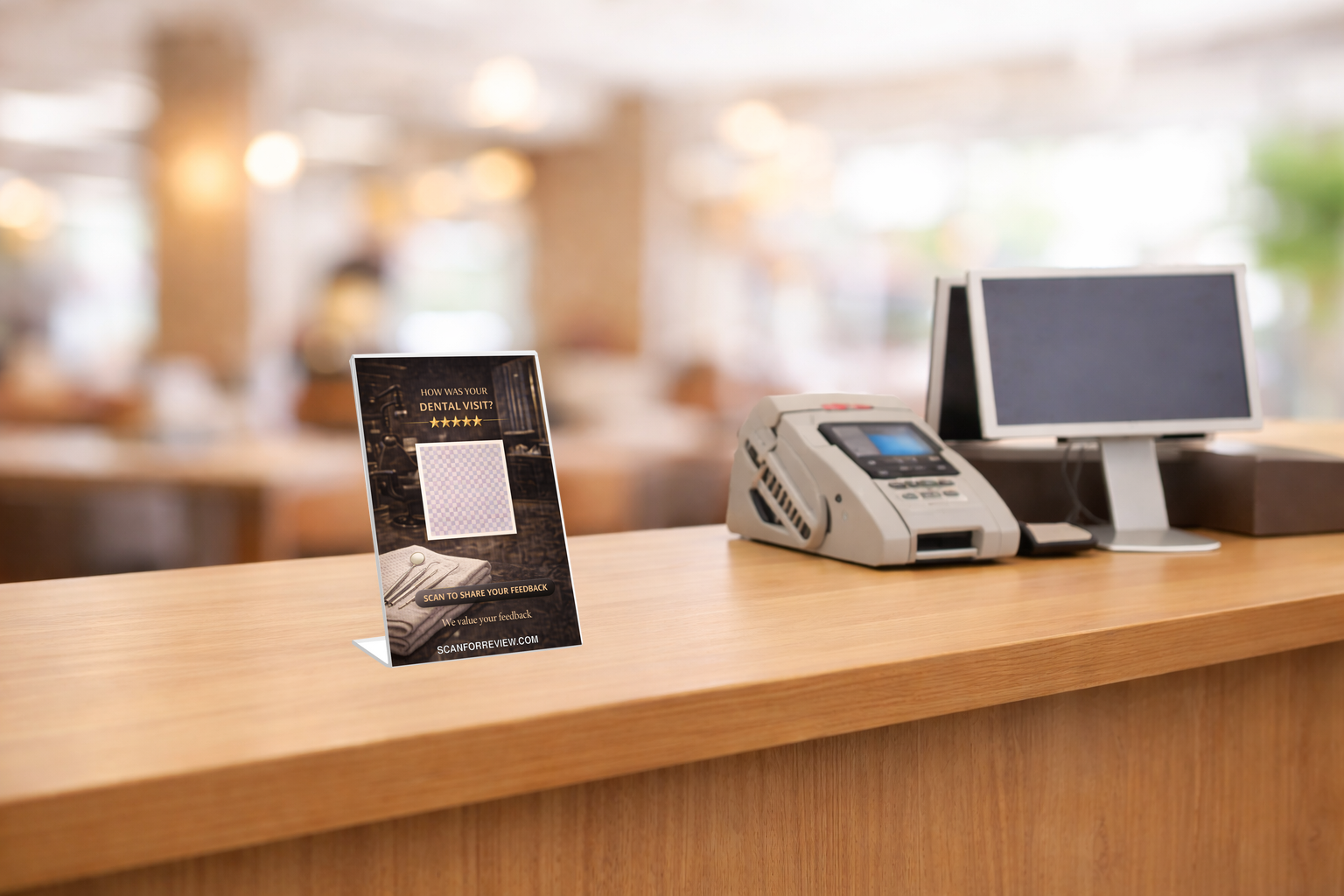Google Review Sign for Dental on Office Desk