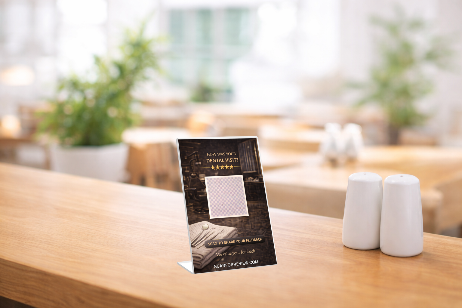 Google Review Sign for Dental on Reception Counter