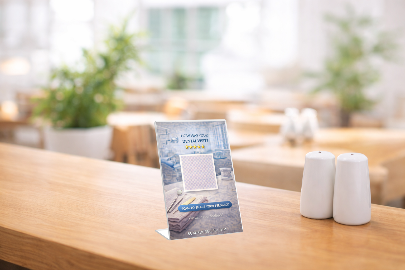 Google Review Sign for Orthodontist on Reception Counter