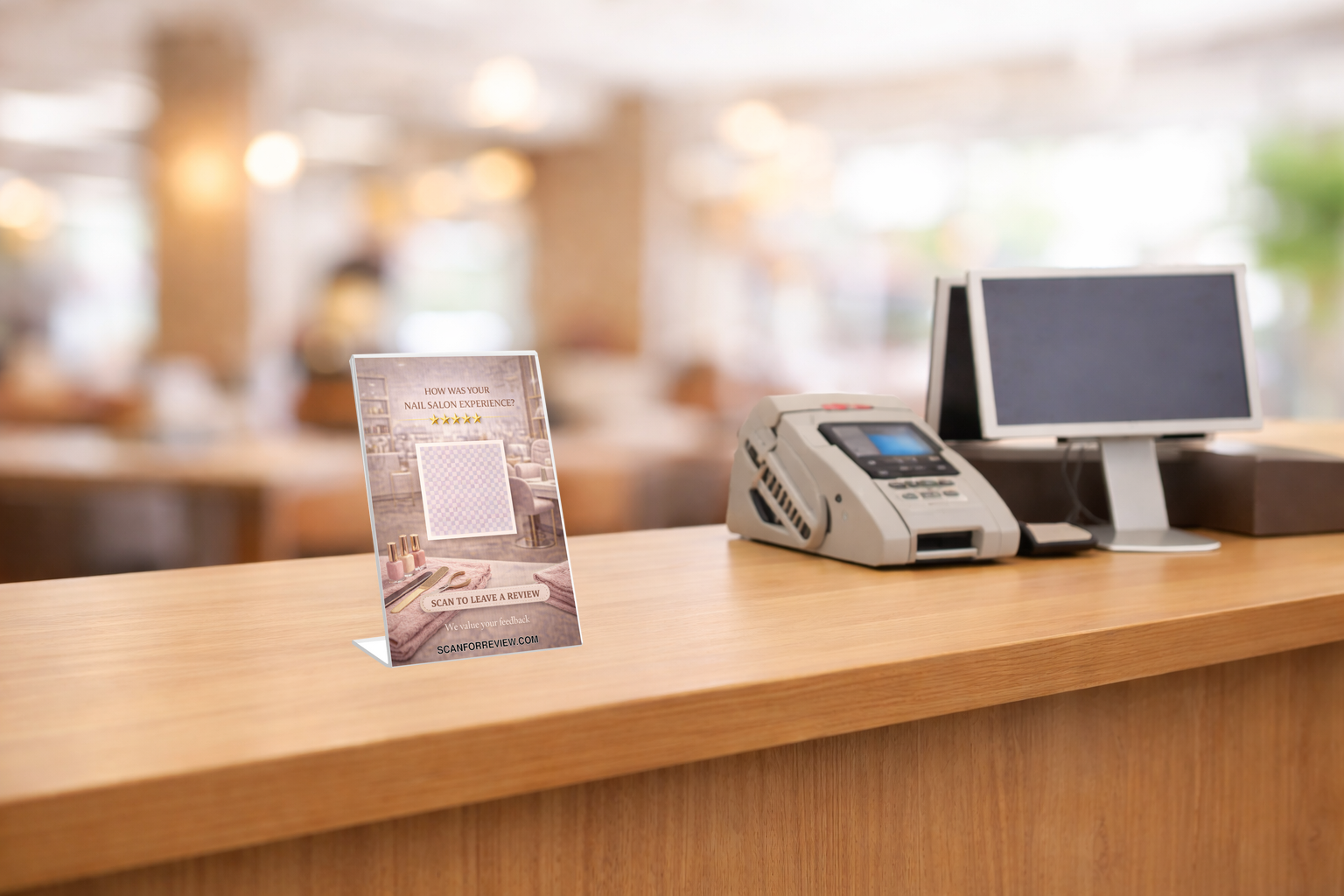 Google Review Sign for Nail on Office Desk
