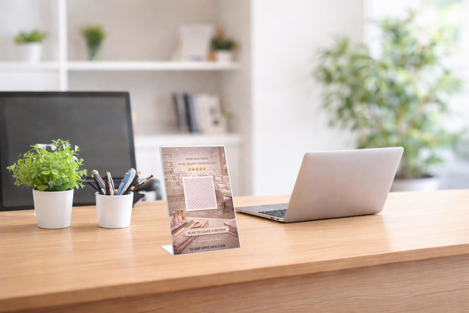 Google Review Sign for Nail on Tabletop