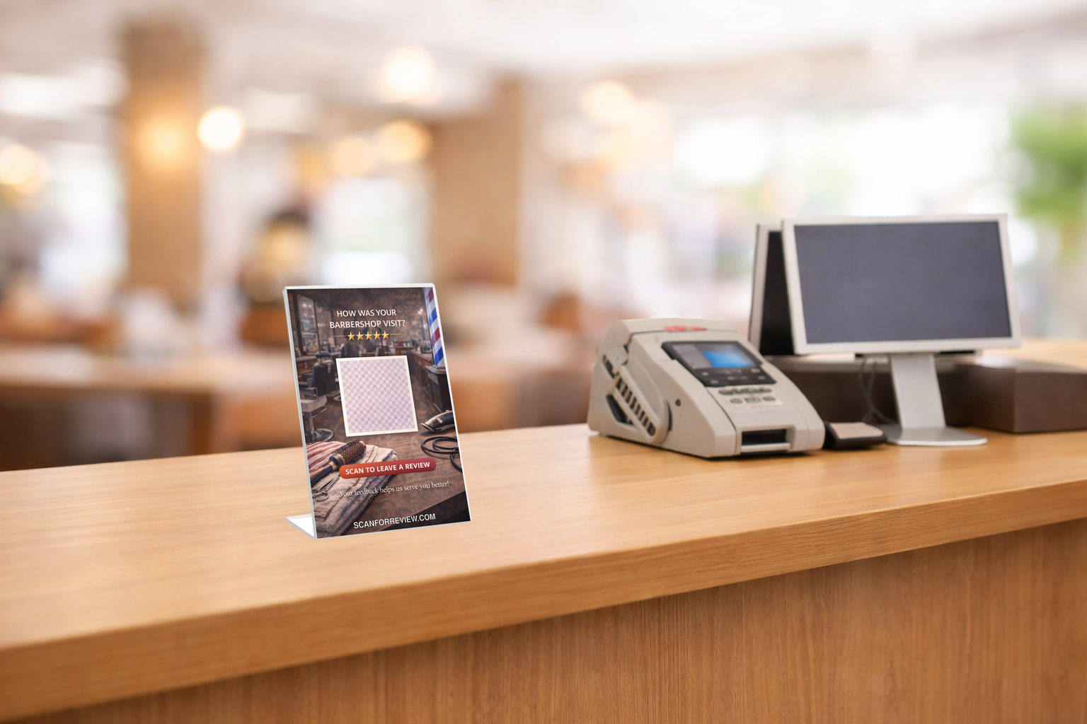 Google Review QR Code Stand on Office Desk