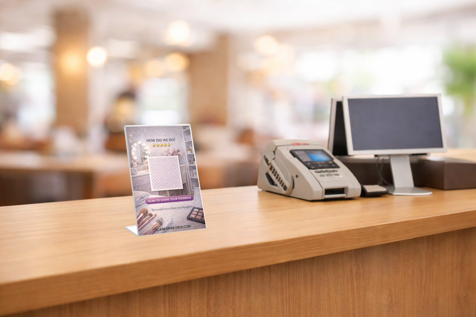 Google Review QR Code Stand on Office Desk