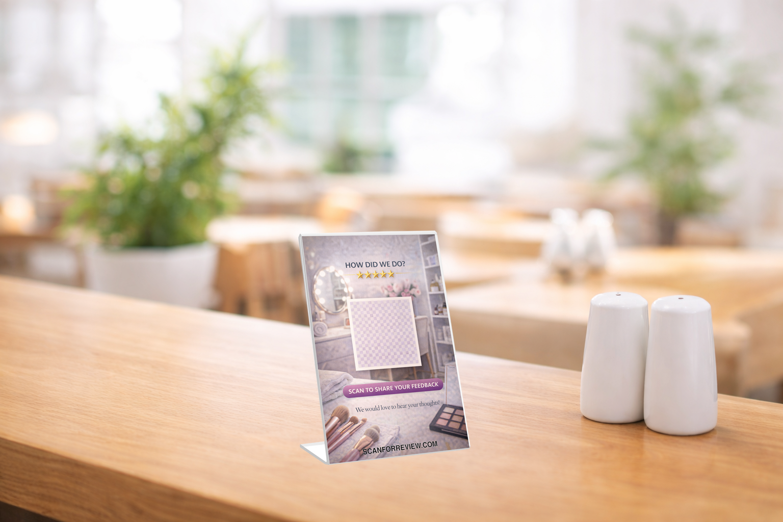 Google Review QR Code Stand on Reception Counter