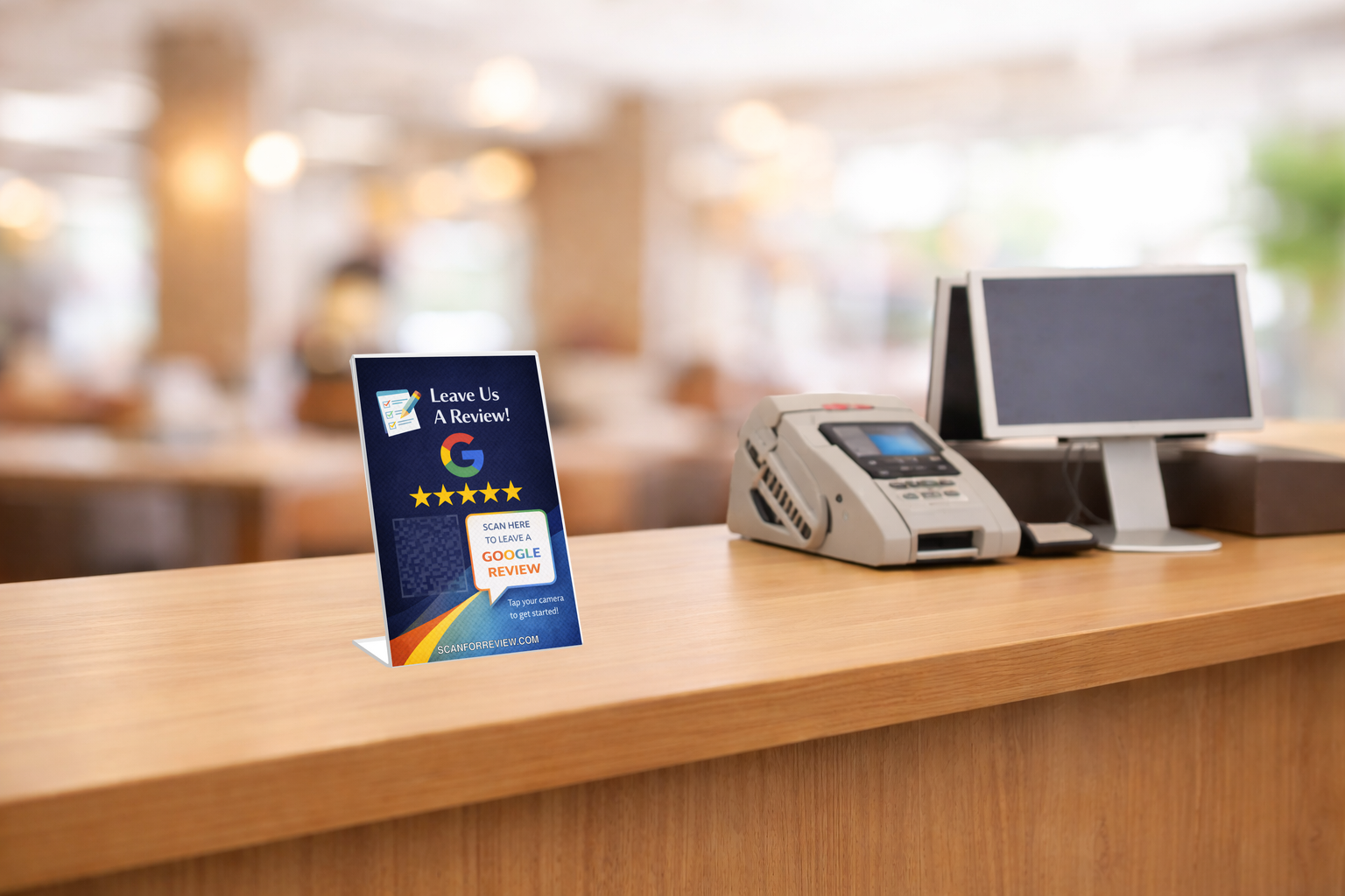 Google Review QR Code Stand on Office Desk