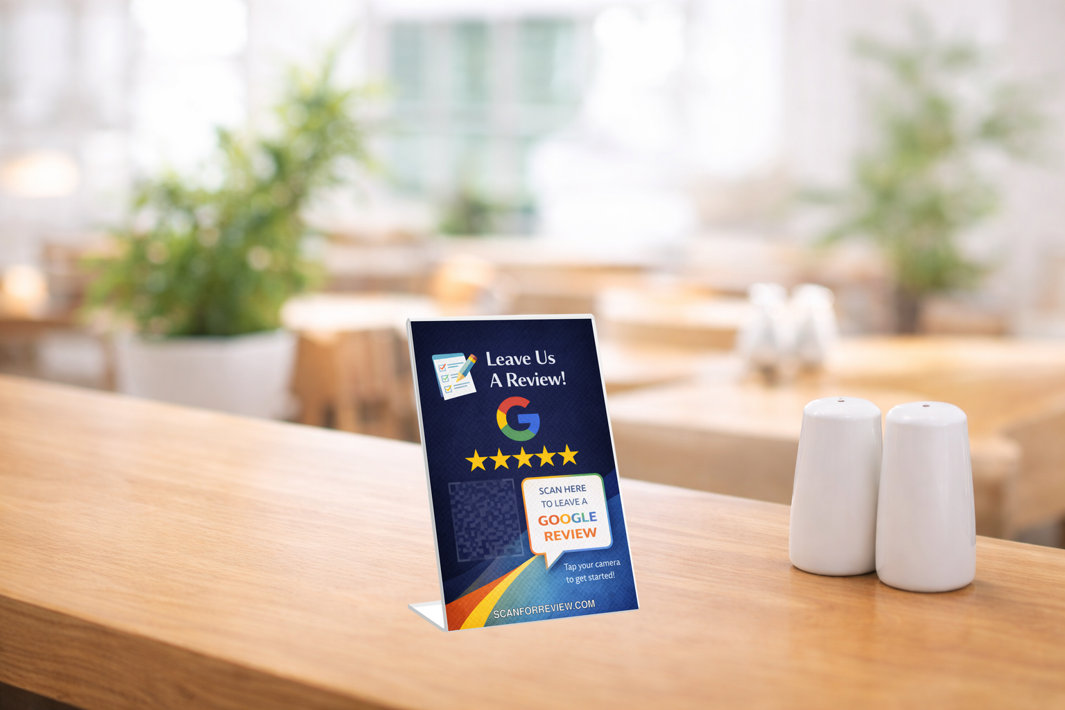Google Review QR Code Stand on Reception Counter