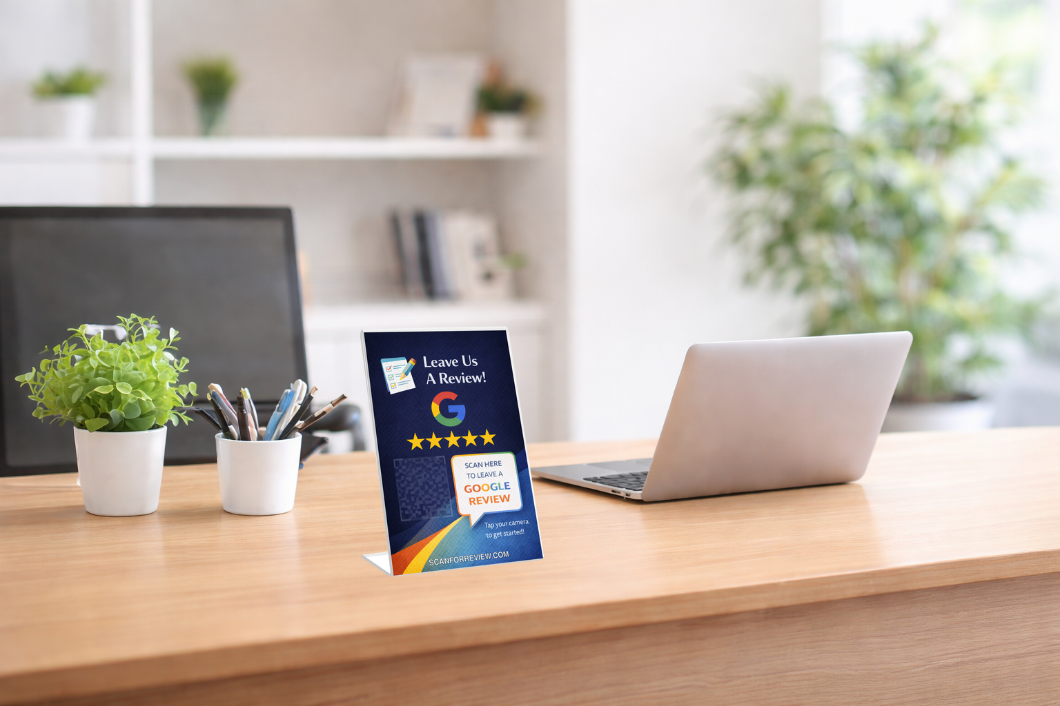 Google Review QR Code Stand on Tabletop